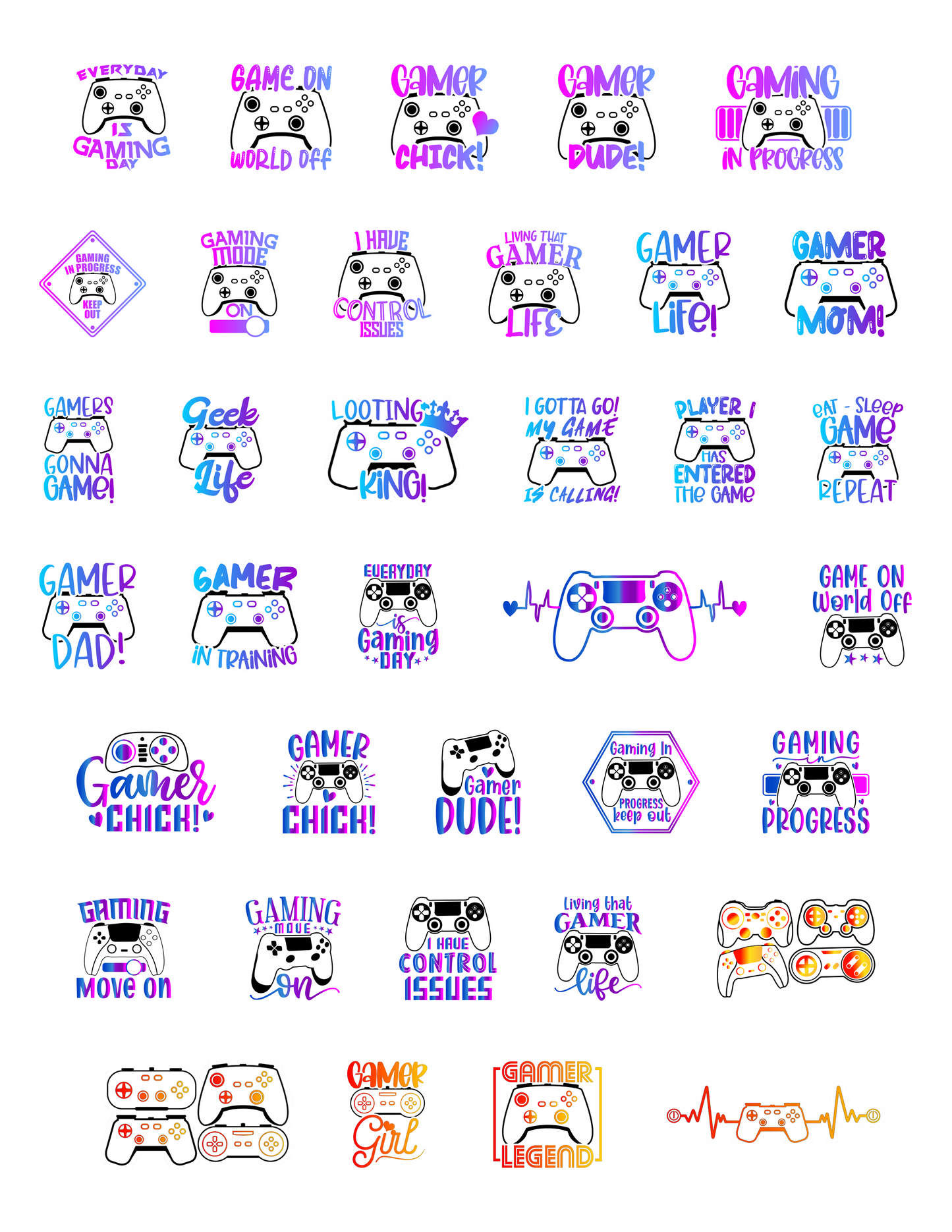 One Inch bundle Gamer Decal, mini Stickers,Cute, Funny decal For Laptop, Phone, Case, Decoration, personalizing journals, water bottles