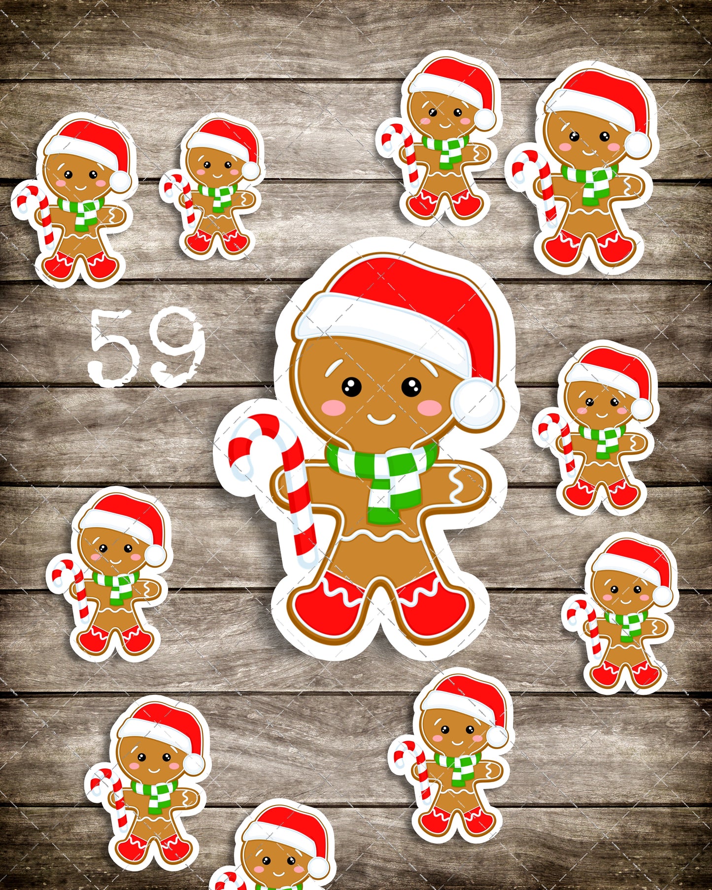 Gingerbread man Santa Claus Stickers,Cute, Funny decal For Laptop, Phone, Case, Decoration, personalizing journals, water bottles