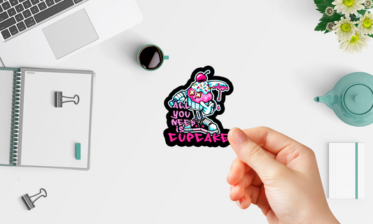 All You Need Is Cupcake (138), Cute, Funny Sticker For Laptop, Phone, Case, Decoration, personalizing journals, water bottles