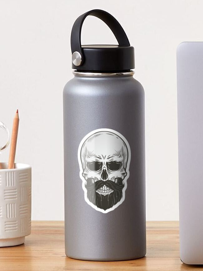 skull with beard, (97), mini Stickers, | Cute, Funny decal For Laptop, Phone, Case, Decoration, personalizing journals, water bottles