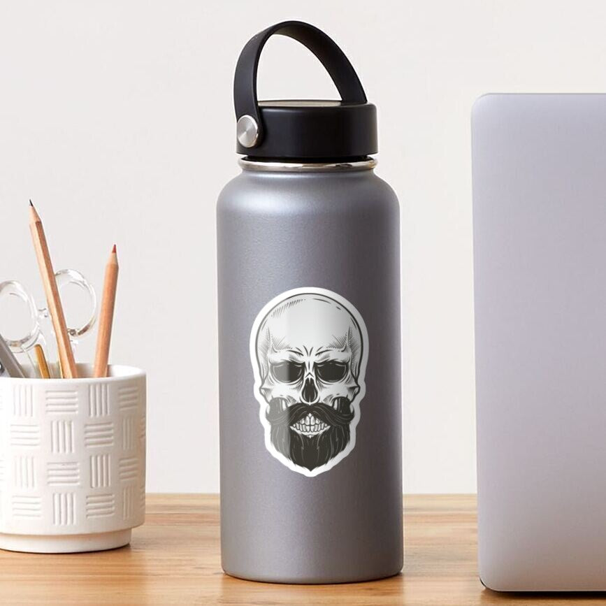 skull with beard, (97), mini Stickers, | Cute, Funny decal For Laptop, Phone, Case, Decoration, personalizing journals, water bottles