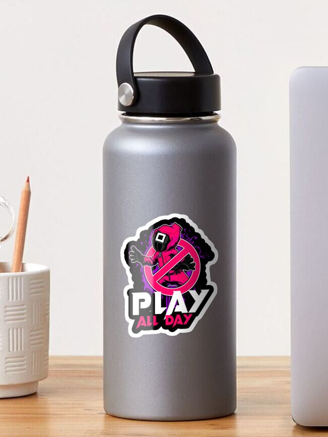 Play All Day (139), Cute, Funny Sticker For Laptop, Phone, Case, Decoration, personalizing journals, water bottles